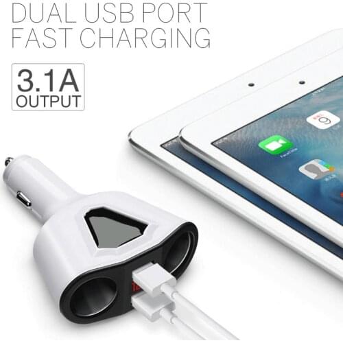 12/24 V Dual Sockets Car Cigarette Lighter USB Splitter Plug Converter 3.1A 120W Adapter Voltage Monitor Auto Car