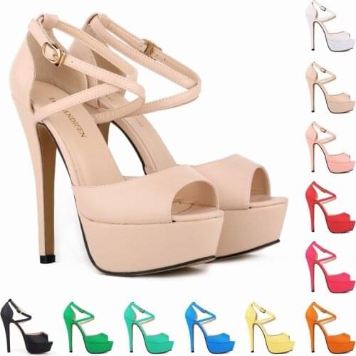 Sexy word buckle sandals women 2020 summer wedding Peep Toe Flock 14CM Thin High heels Buckle Strap women shoes size 35-42