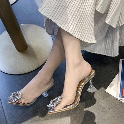 Womens Sandals Transparent High Heels Sexy Pointed Toe Slip-on Wedding Party Brand Fashion Shoes for Lady PVC Clear Heels
