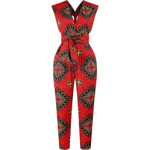 Sexy African Dashiki Jumpsuit Rompers Women African Clothes Ankara Style DIY Bandage Robe Africaine Party African Dresses Women