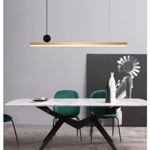 Modern Loft Pure Copper Led Chandelier Design Long Strip Living Room Dinner Restaurant Suspension Light Fixtures Free Shipping