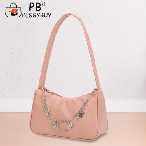 Fashion Women PU Leather Shoulder Underarm Bag Portable Travel Butterfly Chain Mini Purse Casual Pure Color Zipper Handbags
