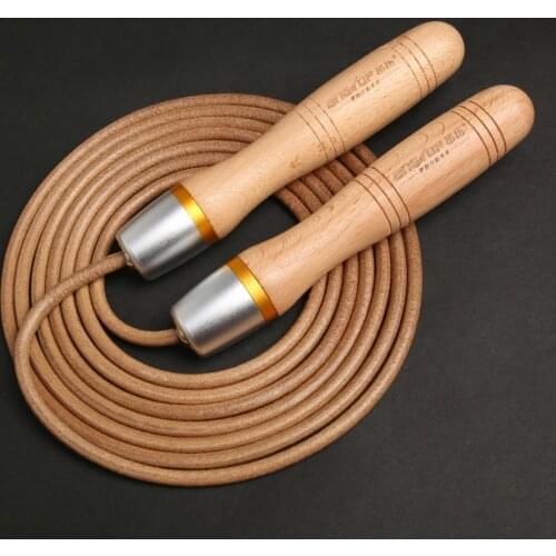 Universal Metal Bearing Speed Adjustable Skipping Rope Wooden Log Handle Adult Faux Leather Jump Rope Cord Fitness Equipment