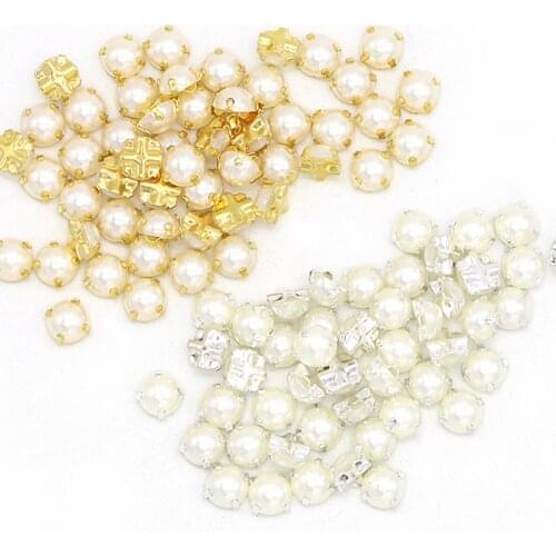 New 6/7/8/10mm Plating Pearl Rhinestones Beads Sew On Rhinestones For Garment DIY Bag shoes Clothes/Wedding Accessories