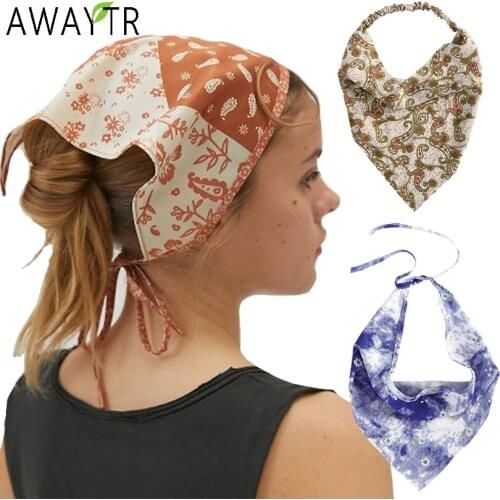 AWAYTR Bohemia Women Print Bandana Hairbands Scarf Turban Head Wrap Hair Bands Scarf Girls Headband Headwear Hair Accessories