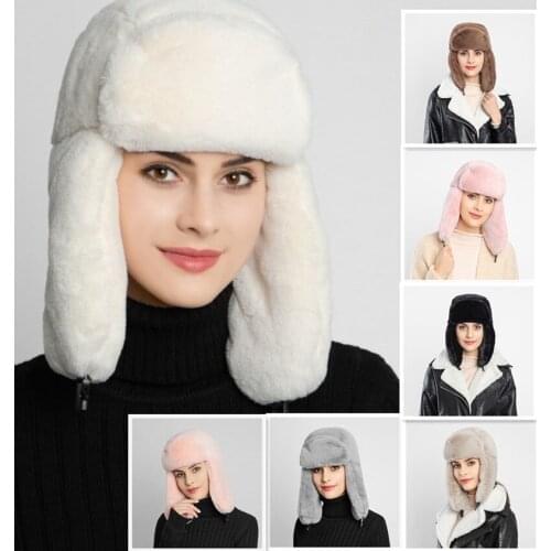 Womens Winter Faux Fur Headwear Plus Velvet Thermal Ear Muffs Ski Outdoor Cycling Wind Cap Bomber Hats