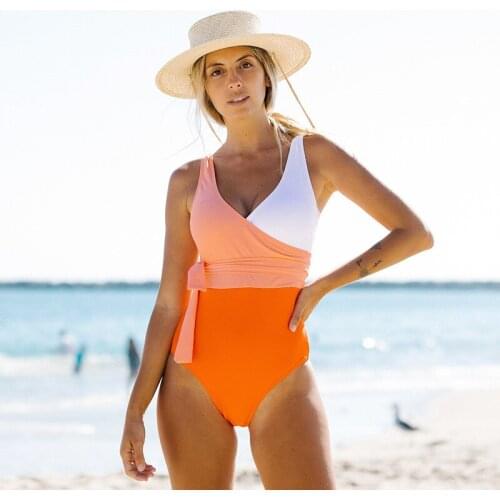 Womens One Piece Swimsuit Knotted Color Block Bathing Suit CUPSHE New Swimsuit Stitching Color Swimsuit Strap Bikini
