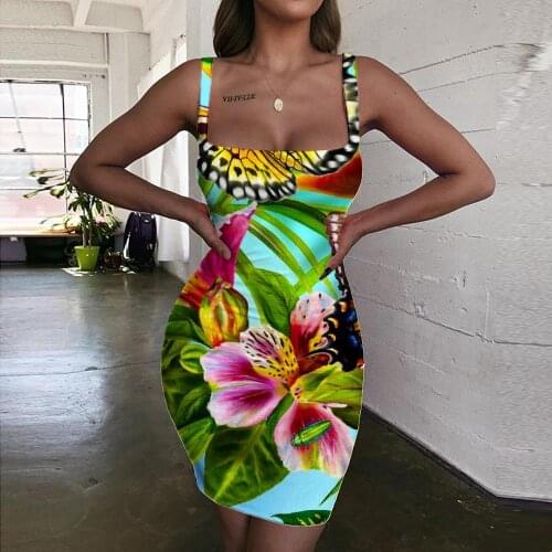 KYKU Butterfly Dress Women Flower Sundress Animal Bodycon Dress Colorful Vestido Sexy Womens Clothing Mini Evening Short