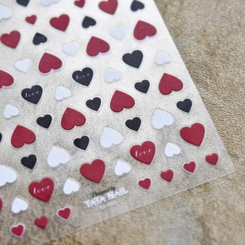 1PC 3D Design Nail Sticker Back Adhesive Engraved Decals Red/Black/White Color Mixed Love Heart for DIY Manicure Nail Decoration