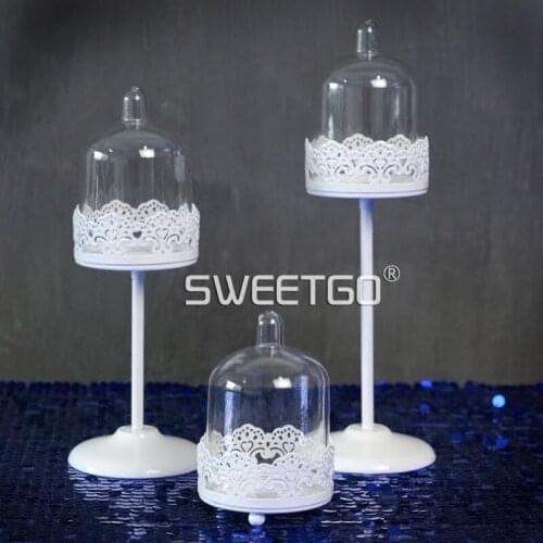 1 Pcs European Mini Lace Wedding Decorative Cake Stands with Glass Cover Dessert Fruit Plates Pan
