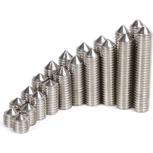 20-100pcs M5*5/6/8-40mm 304 Stainless Steel Grub Screws Cone Point Hexagon Hex Socket Set Screws Machine Meters Headless Screw