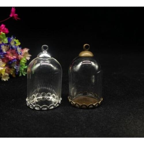 20sets/lot25*18mm tube glass globe with 18mm lace silver/bronze plated base 8mm ordinary cap glass bottle vial pendant jewelry