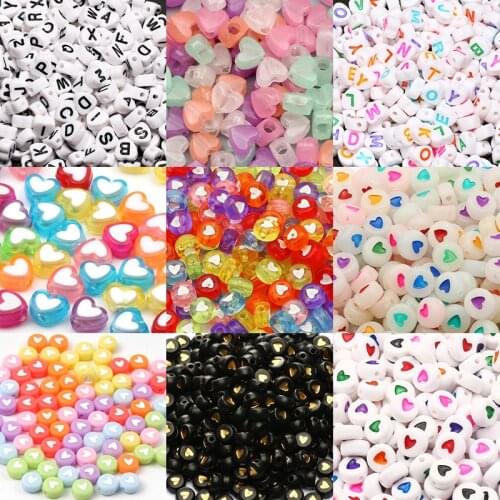 Colourful Mix Heart Acrylic Loose Spacer Beads Wholesale For Jewelry Bracelet Necklace Making DIY Handmade Accessories Supply