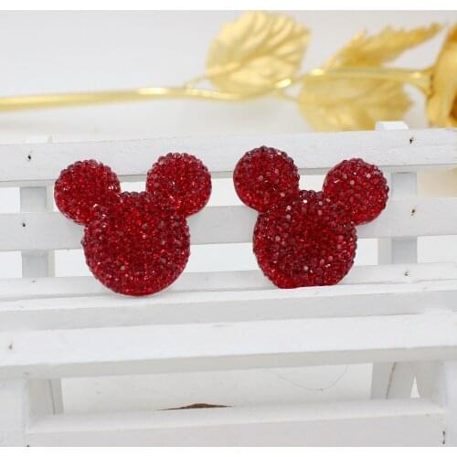 Free Shipping 50pcs/lot 35*30mm Red Color Big Mickey Head Shape Flatback Resin Cartoon Rhinestone For DIY