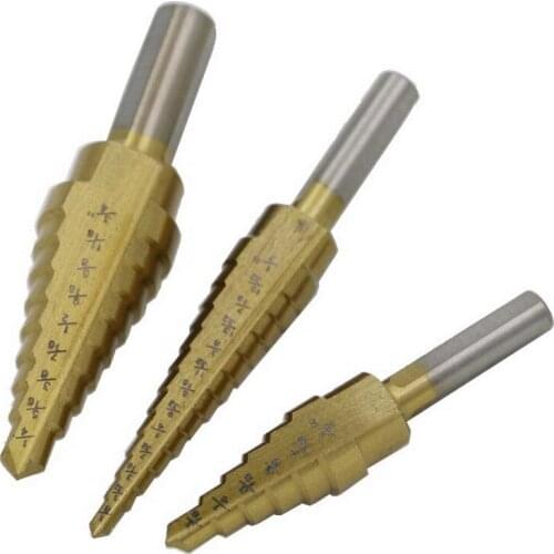 Chanseon 28 Sizes High Speed Steel Titanium Step Drill Bit Set 3/16-1/2 1/8-1/2 1/4-3/4 3pcs/set For Wood Drilling