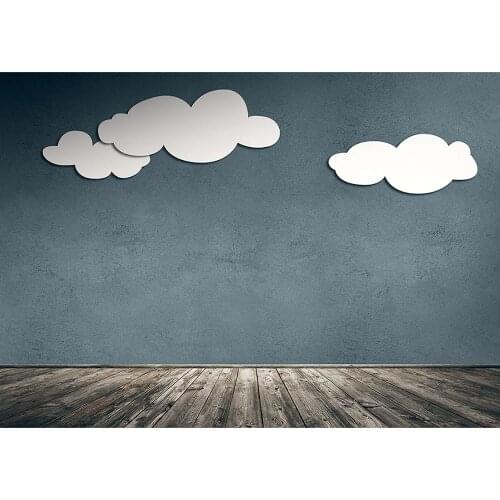 Photo Backgrounds Gray Wall Clouds Wooden Plank Floor Custom Backdrop Photography Props for Children Baby Toy Pets Photobooth