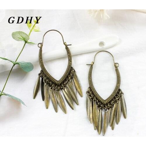 GDHY Vintage Bronze Hollow Water Drop Earrings Bronze Color Long Tassels Pendant Earrings Ear Boho Design Jewelry