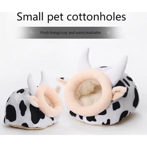 Hamster Guinea Pig Cotton Handmade Spinners Nest Warm Dwarf Bear Cartoon Small Animals Sleeping Winter Supplies Plush Cow Nest