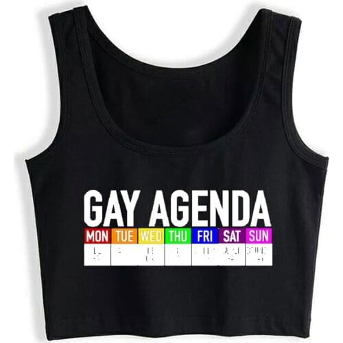 Crop Top Sport Gay Agenda Gay Pride Lesbian Lgbt Rainbow Comic Inscriptions Print Tops Women