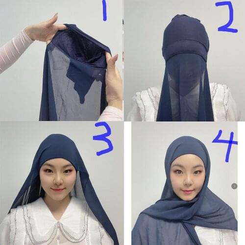 Instant Hijab With Cap Heavy Chiffon Jersey Hijab For Women Veil Muslim Fashion Islam Hijab Cap Scarf For Muslim Women Headscarf