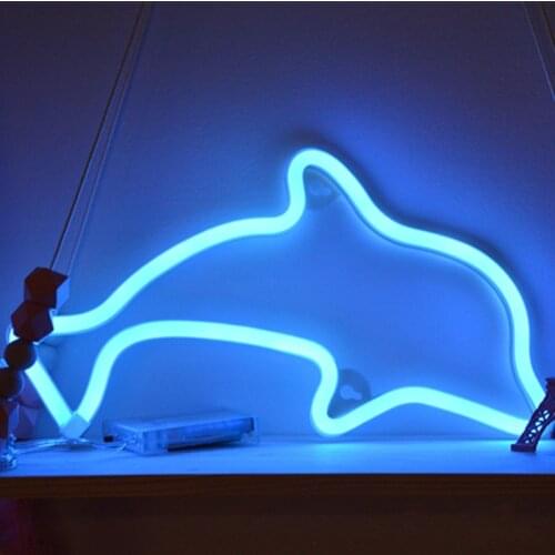 Cute Animal Unicorn/Dolphin/Dinosaur/Cat Indoor Lighting Wall Lamp LED Night Light Marquee Battery Operated Neon light for Home
