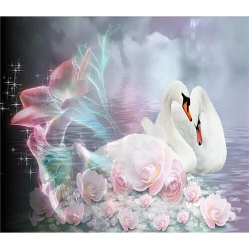 LaoJieYuan Swan Diamond Painting Kit Full Square/round Diy Diamond Embroidery Full Drill Colorful Series Rhinestones
