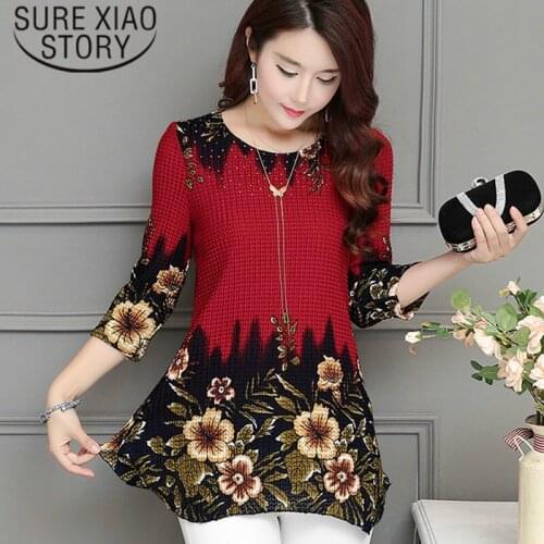 New Fashion Women Blouse Shirt Plus Size 4XL Chiffon Red Womens Clothing O-neck Floral Print Feminine Tops Blusas 993D 30