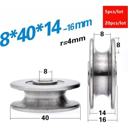 5pcs/20pcs U type groove rolling bearing pulley 8*40*14mm 8mm diameter track wheel 8x40x14 steel 6000RS