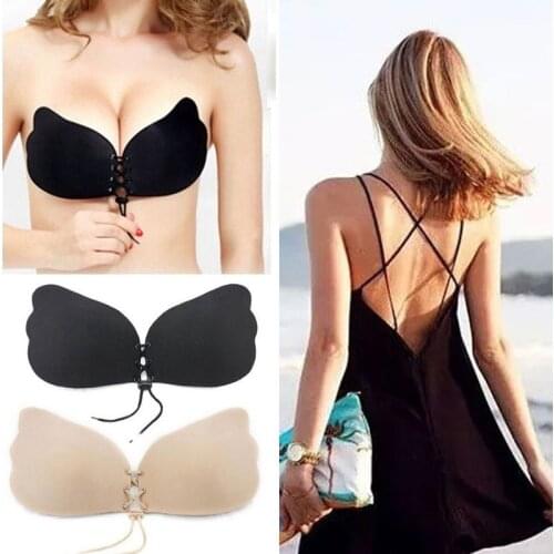 Silicone Self Adhesive Push-Up Bra Backless Strapless Drawstring Invisible Bra Nipple Sticker Covers for Women Wedding Party