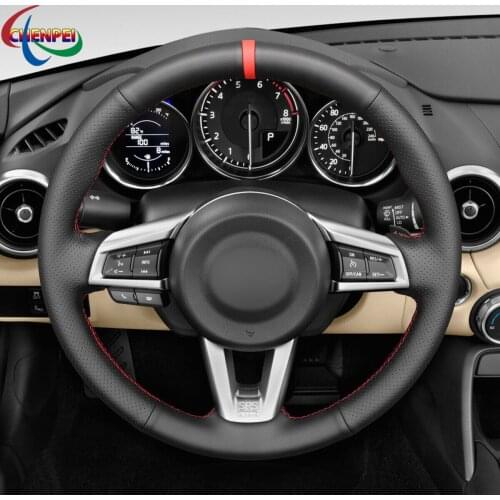 DIY Hand-Sewn Non-Slip Black PU Leather Steering Wheel Cover For Mazda MX-5 2016-2019 Car Interior Accessories