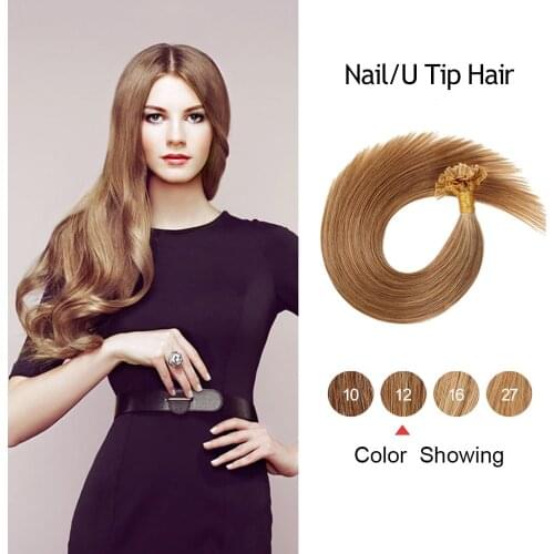 U Tip Pre Bonded Remy Human Hair Extensions Nail Tip Italian Keratin Fushion Hairpiece 100g Long Straight Silky Hair For Women