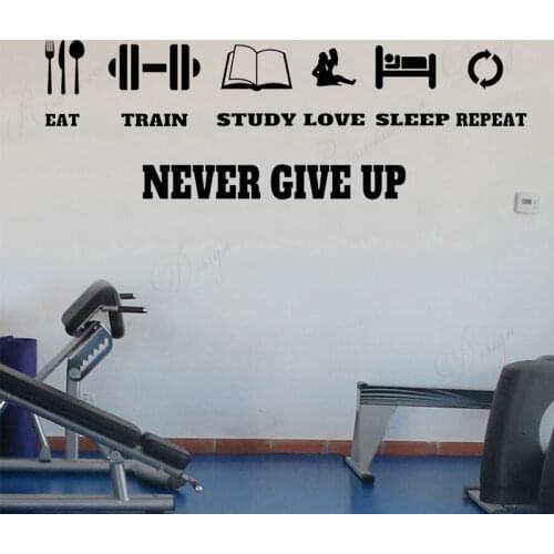 Gym Motivation Quote Vinyl Decal Never Give Up Workout Fitness Wall Sticker Sport Home Gym Interior Decor Murals 4318
