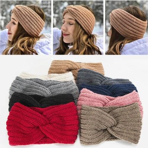 Winter Headband for Women Knitted Wool Turban Headwrap Pom Pom Scrunchie Warmer Ear Head Bands Bandana Elastic Hair Accessories