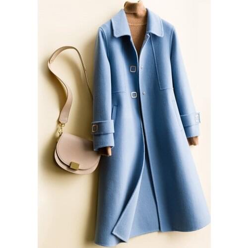 High quality Brand Autumn Winter Women Wool Jacket Elegant Slim Double-faced Cashmere Coat With pocket Female Long Wool Coats