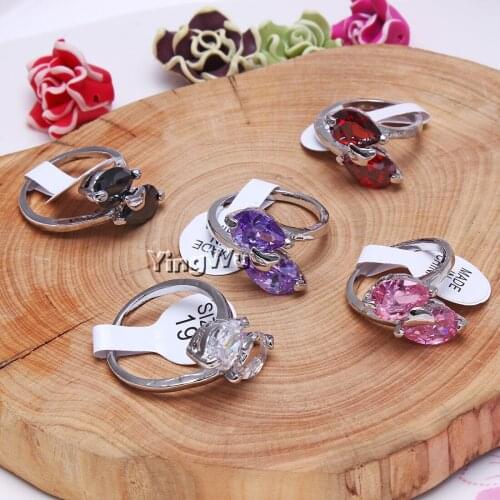 Yingwu Stylish 10pcs Female Rings Silver-plated Double Teardrop Cubic Zircons Wedding Ring For Women Girls