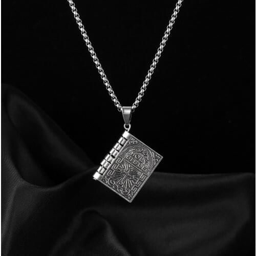 Jewelry 2021 Trend Stainless Steel Color MenS Necklaces For Women 72Cm Creative Personality Fashion Cross Bible Book Pendant