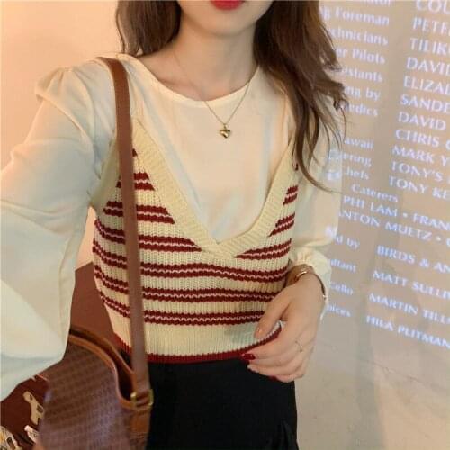 Women Corset Tops Sweater Womens Loose Autumn Winter Striped Casual Knitted Small Tank Top Top Tank Camis Crop Top For Women