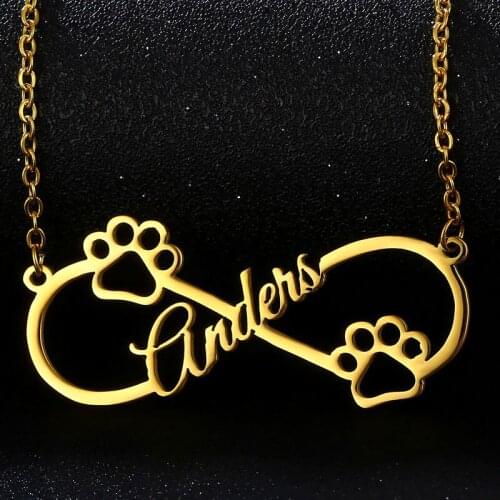 Stainless Steel Custom Pet Paw Infinity Necklaces for Women Customized Personalized Gold Name Necklace Nameplate Pendant Jewelry
