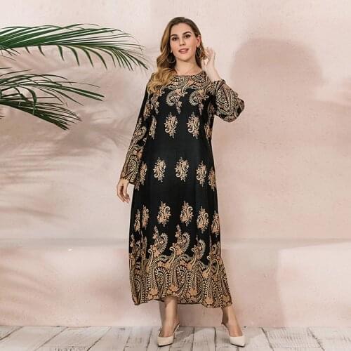 Middle East 5xl Plus Size Women Maxi Dress Loose Casual Streetwear Graphic Print Malaysia Fat Female Dress African Dress Clothes