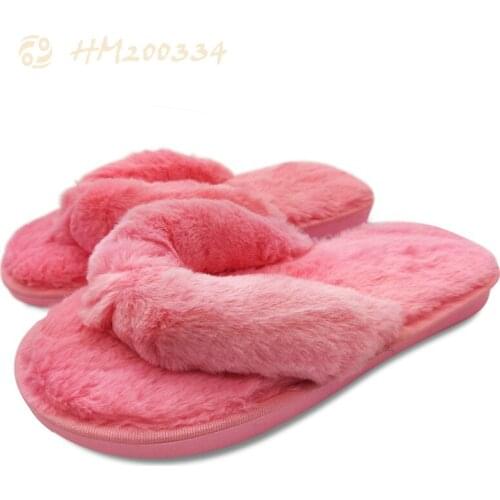 Winter Fashion Women Home Slippers Faux Fur Warm Shoes Ladies Slip on Flats Female Plush Flip Flops Non-Slip Sandals Wholesale