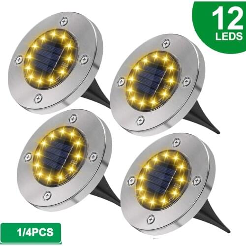1/4 Pack Solar Garden Lights 12LED Solar Ground Lights Waterproof Light Underground Sensing Landscape Lights for Lawn Pathway