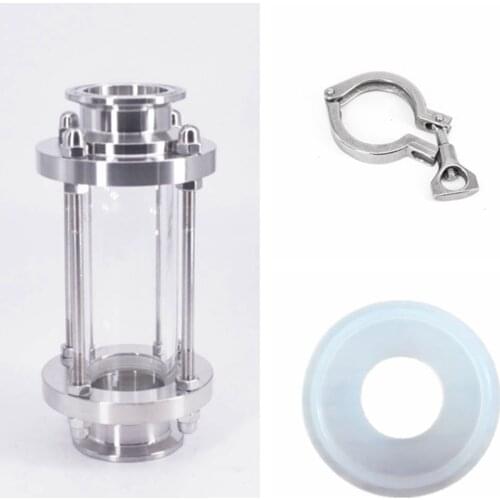 1 PC 38mm or 51mm Diopter + 1 PC 1.5" or 2" Tri Clamp + 1 PC Gasket SUS 304 Stainless Steel Sanitary Flow Sight Glass Homebrew