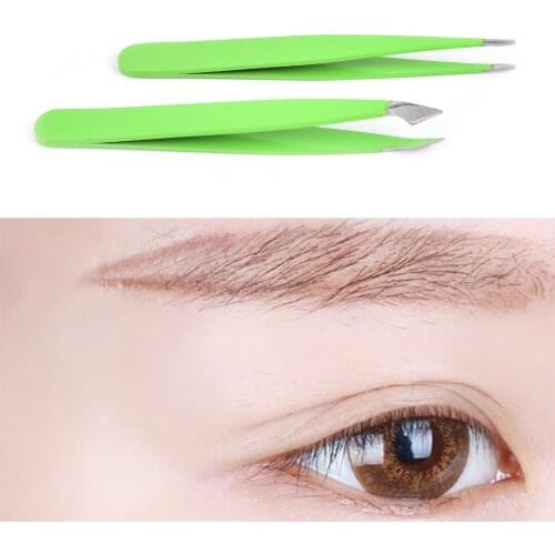 2Pcs mini Womens Stainless Steel Hair Removal Eyebrow Tweezers Makeup Tools