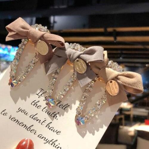 2021 Elegant Bow Metal Rhinestone Hair Clip Women Clips Barrettes Crystal Hairgrips Waterdrop Hairpins Hair Accessories Hairpins