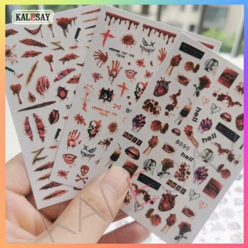 3D Nail Stickers Halloween Party Clown Manicure Design Women Lips Heart Nail Decals Sticker for Nails Decor Pumpkin