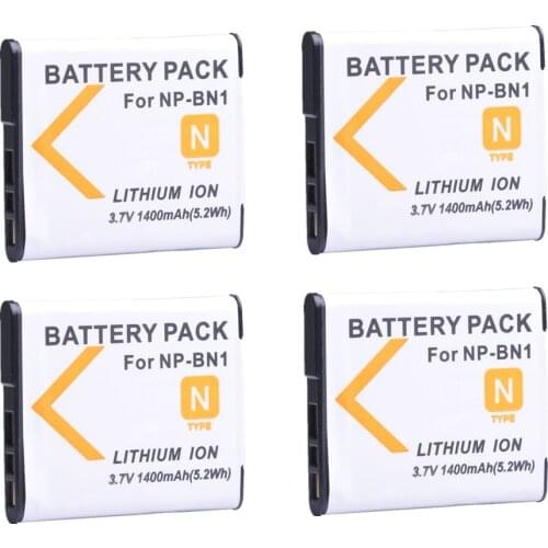 4pc 1400mAh NP-BN1 NP BN1 NPBN1 Camera Battery Pack for Sony DSC-W390 DSC-W380 DSC-W370 DSC-W350