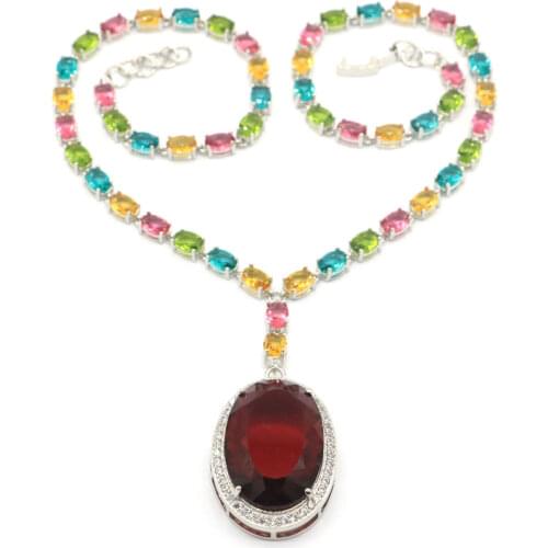 72x42mm Anniversary Created Pink Kunzite Bright Cubic Zircon Gift Ladies Silver Necklace 20-21inch