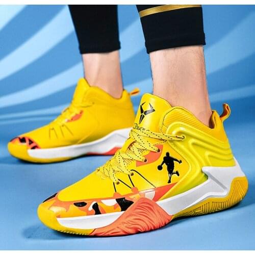 2021 New Basketball Shoes Men Sneakers Boys Basket Autumn High Top Outdoor Sports Footwear Trainer Summer Breathable Soft Yellow