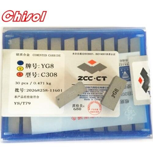 Free shipping 30pcs/box C308 YT5 YW2 YW1 YT15 YT14 YG6 YG8 carbide brazed inserts welding tips blade cutter cutting tools