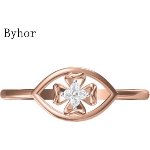 Byhor Solid 14K White+Rose Gold 0.032ct Natural Diamonds Fine Jewelry Trendy Wedding Band 2020 новинка ring flower кольца Women